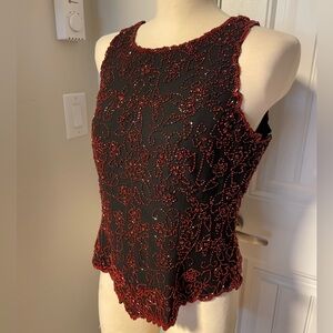 80s beaded sleeveless blouse M as is